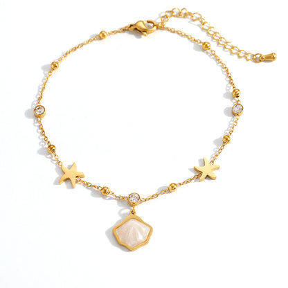 304 Stainless Steel Anklet With Bezel Setting, Featuring Starfish Pattern And 18K Real Gold Plated PVD Coating