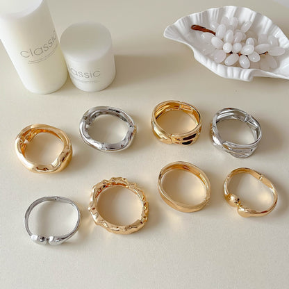 Exaggerated Geometric Bangle For Women In Golden Alloy Featuring Electroplated Finish