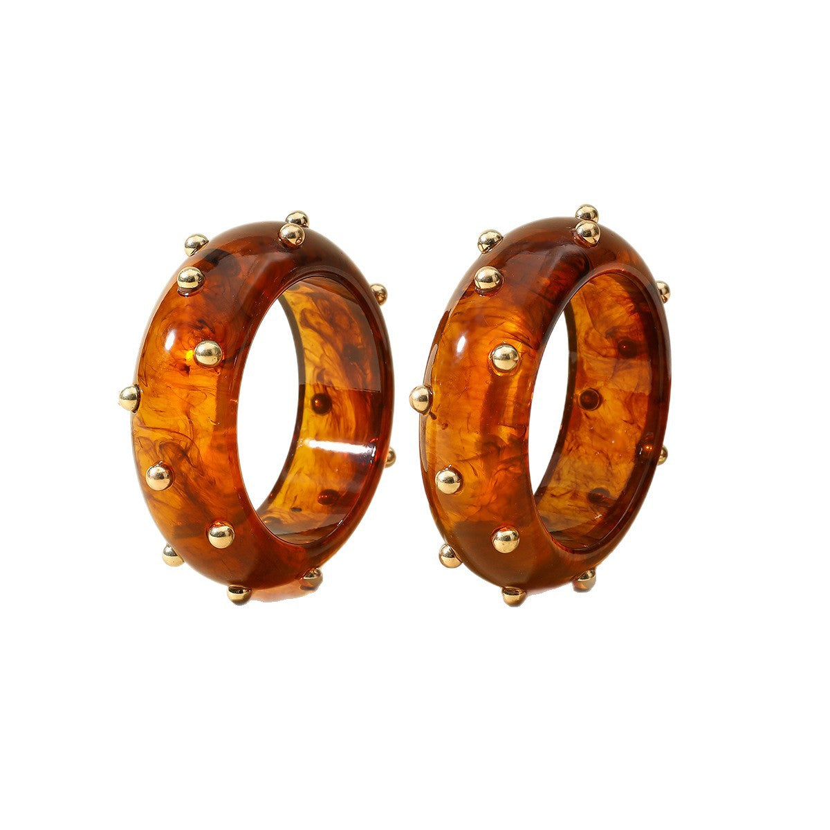 Handmade Round Sweet Resin Ring For Women In Golden With Rhinestone Inlay