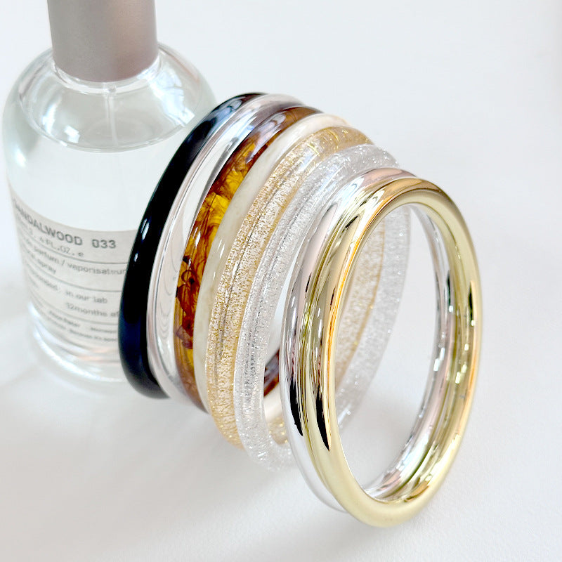 Handmade Round Resin Bangle For Women Featuring Golden Sequins Inlay