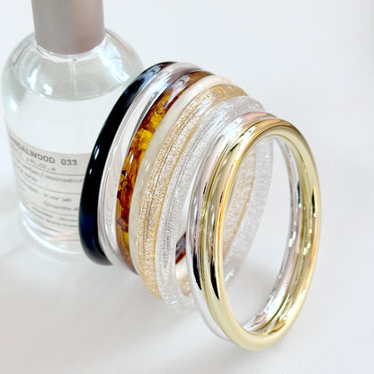 Handmade Round Resin Bangle For Women Featuring Golden Sequins Inlay