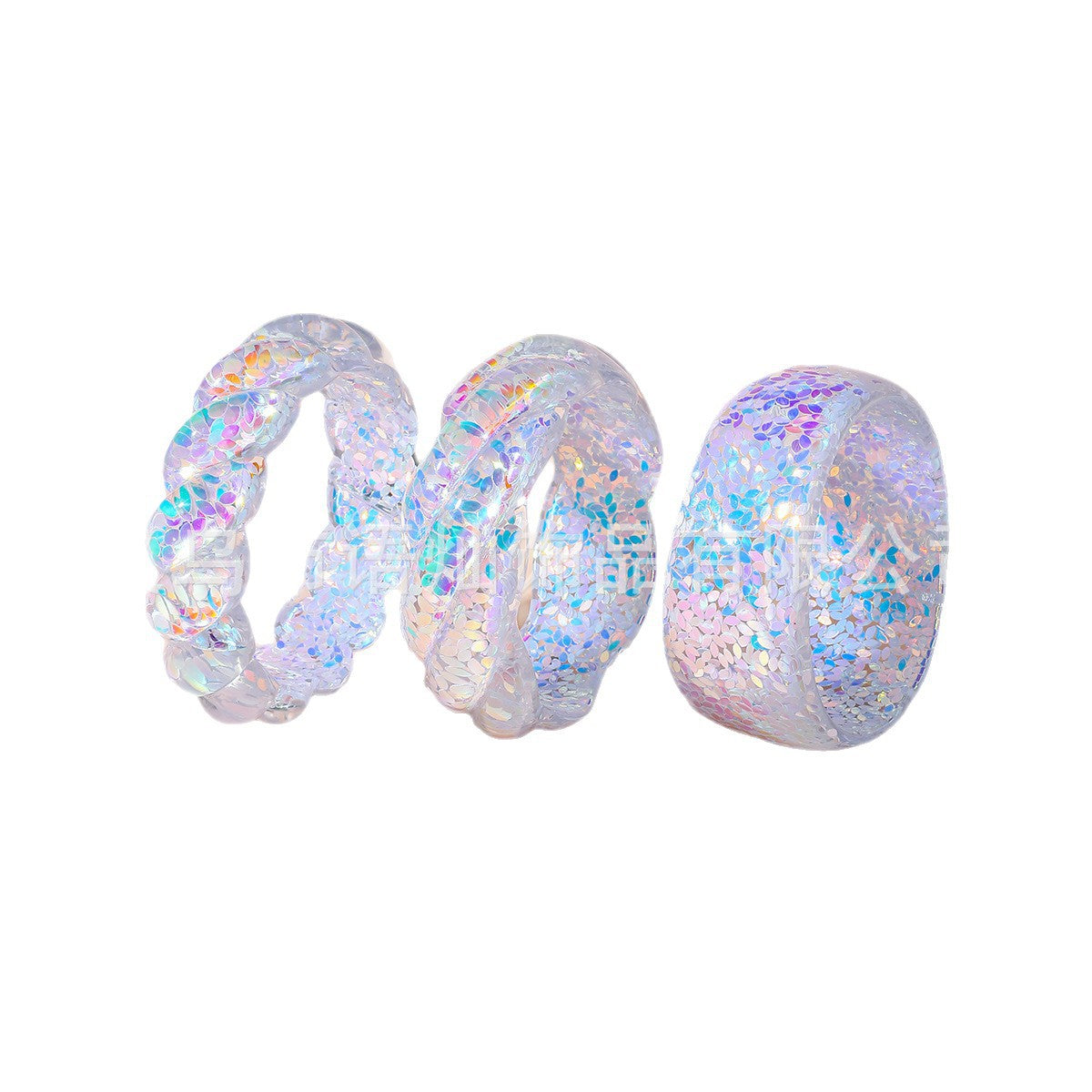 Irregular Resin Bangle For Women With Colourful Sequins Inlay