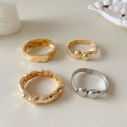 Exaggerated Geometric Bangle For Women In Golden Alloy Featuring Electroplated Finish