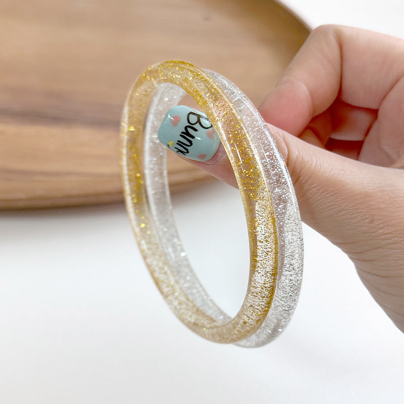 Handmade Round Resin Bangle For Women Featuring Golden Sequins Inlay
