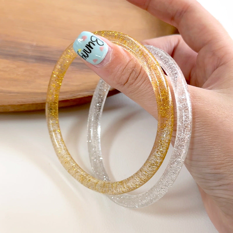 Handmade Round Resin Bangle For Women Featuring Golden Sequins Inlay