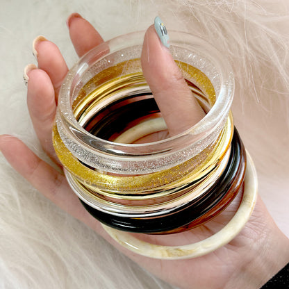 Handmade Round Resin Bangle For Women Featuring Golden Sequins Inlay