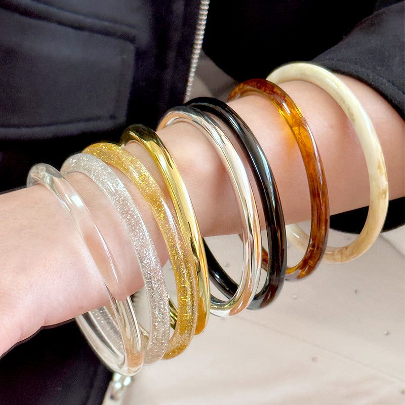Handmade Round Resin Bangle For Women Featuring Golden Sequins Inlay