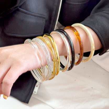 Handmade Round Resin Bangle For Women Featuring Golden Sequins Inlay