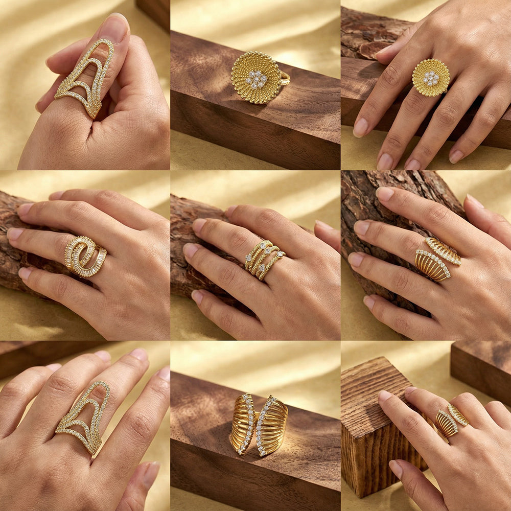 For Women Electroplated Copper Open Rings Featuring 18K Real Gold Plated And Zircon Inlay
