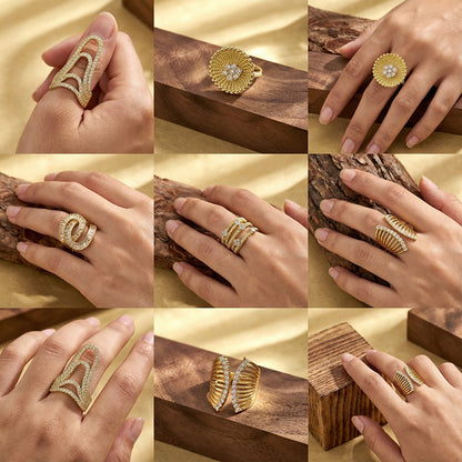 For Women Electroplated Copper Open Rings Featuring 18K Real Gold Plated And Zircon Inlay