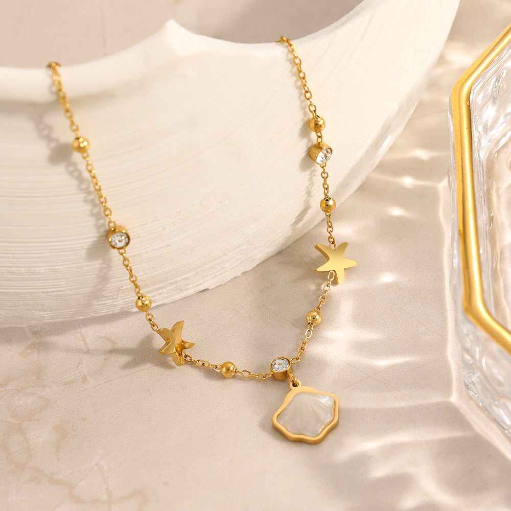 304 Stainless Steel Anklet With Bezel Setting, Featuring Starfish Pattern And 18K Real Gold Plated PVD Coating
