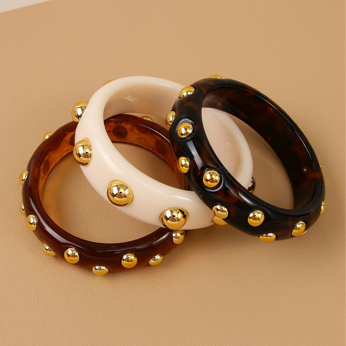 Handmade Round Resin Bangle For Women With Leopard Print And Beads Inlay