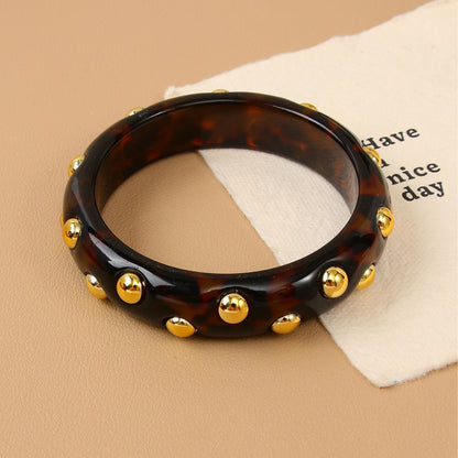 Handmade Round Resin Bangle For Women With Leopard Print And Beads Inlay