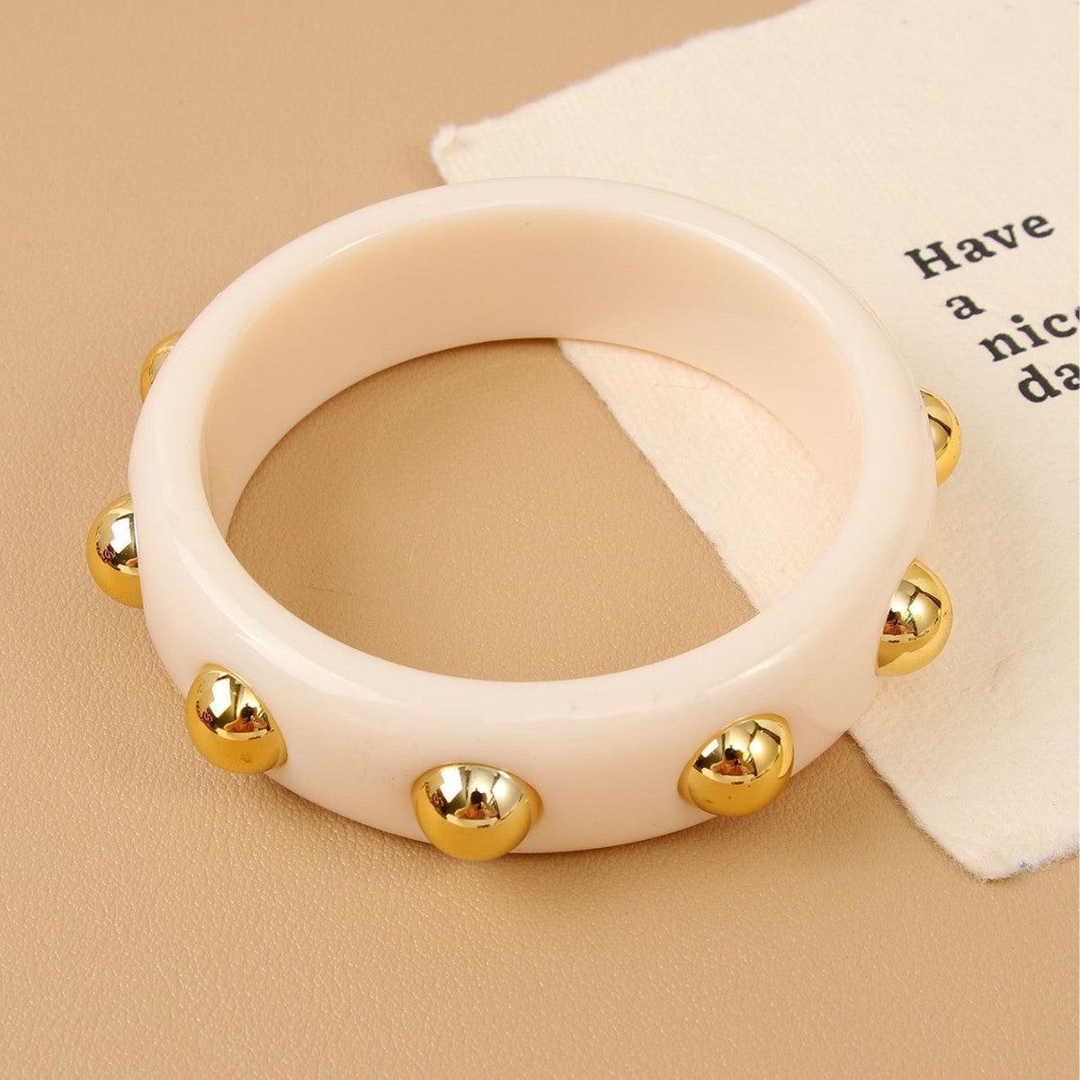 Handmade Round Resin Bangle For Women With Leopard Print And Beads Inlay