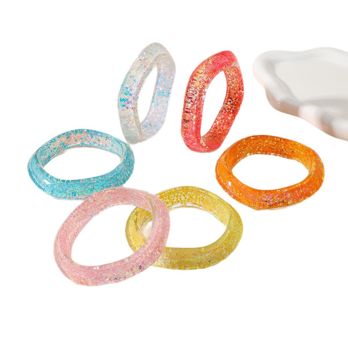 Sweet Resin Bangle For Women Featuring Colourful Sequins Inlay
