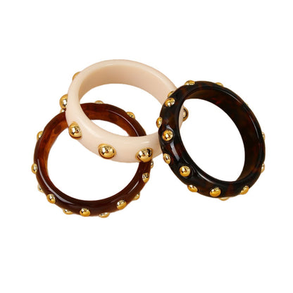 Handmade Round Resin Bangle For Women With Leopard Print And Beads Inlay