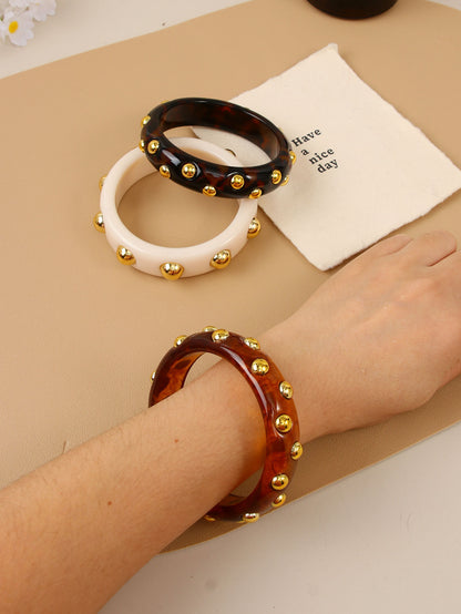 Handmade Round Resin Bangle For Women With Leopard Print And Beads Inlay