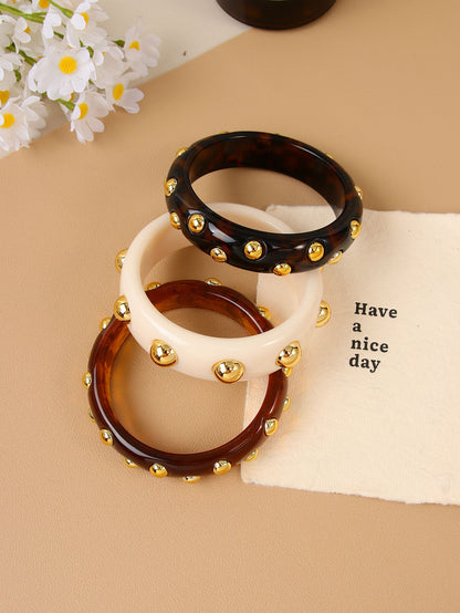 Handmade Round Resin Bangle For Women With Leopard Print And Beads Inlay