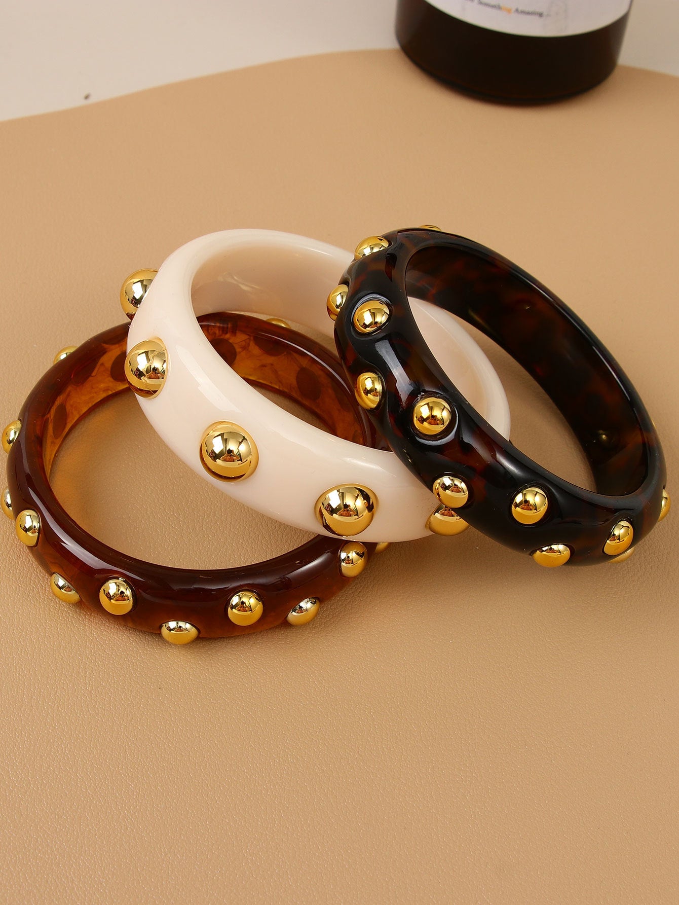 Handmade Round Resin Bangle For Women With Leopard Print And Beads Inlay