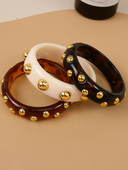 Handmade Round Resin Bangle For Women With Leopard Print And Beads Inlay