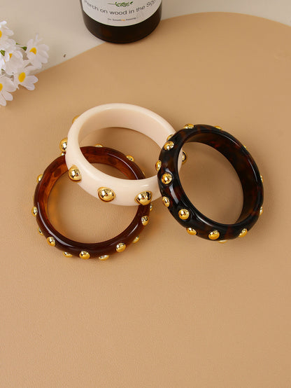 Handmade Round Resin Bangle For Women With Leopard Print And Beads Inlay