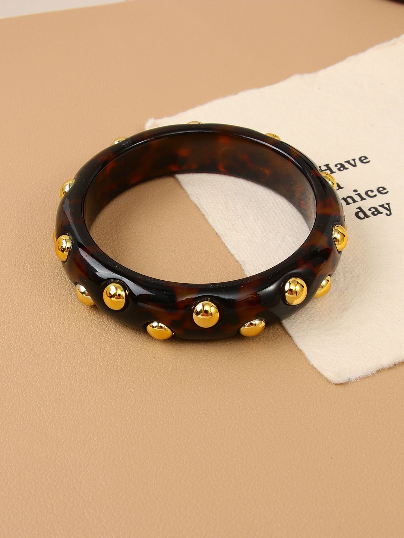 Handmade Round Resin Bangle For Women With Leopard Print And Beads Inlay