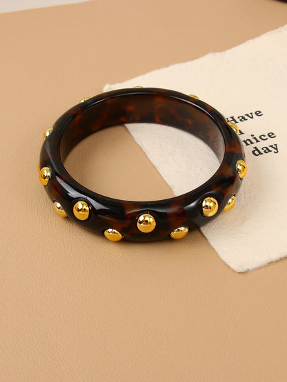 Handmade Round Resin Bangle For Women With Leopard Print And Beads Inlay