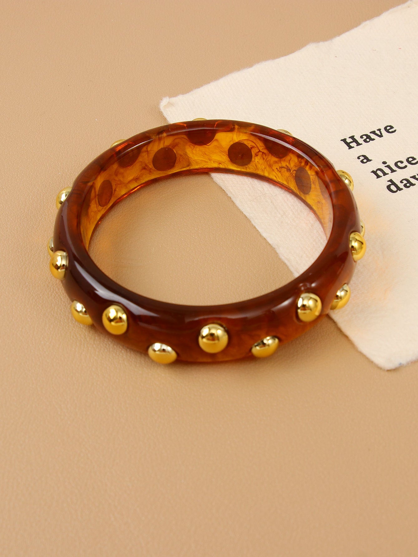 Handmade Round Resin Bangle For Women With Leopard Print And Beads Inlay