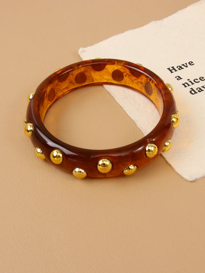 Handmade Round Resin Bangle For Women With Leopard Print And Beads Inlay