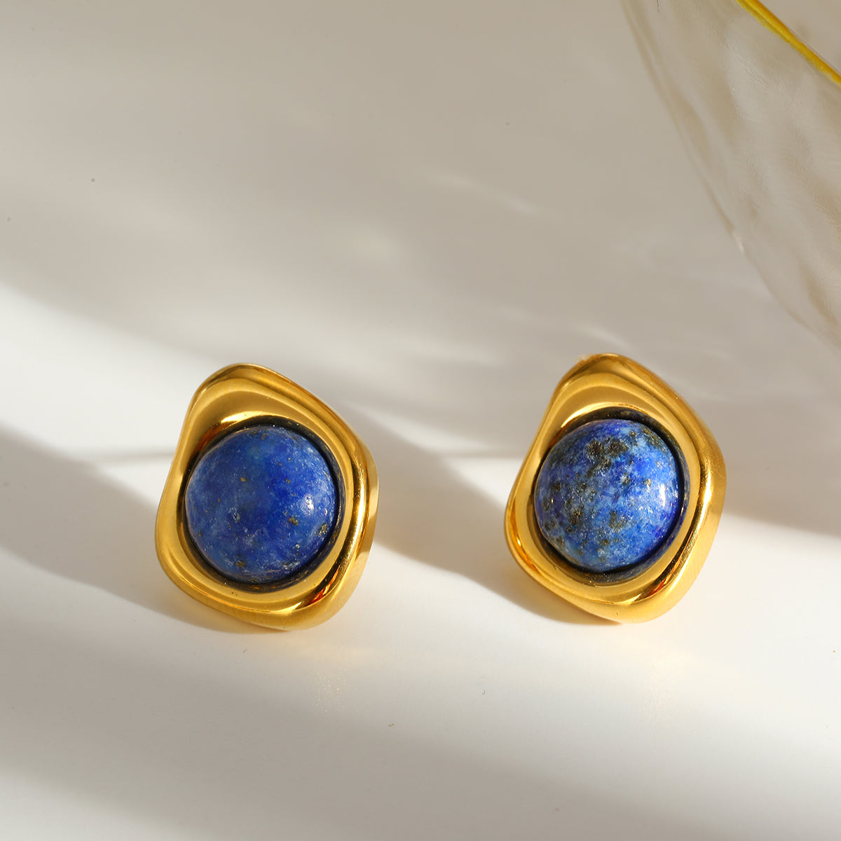 Roman Style Round Earrings For MAMA, Made Of 304 Stainless Steel With 18K Real Gold Plating And Natural Stone Inlay