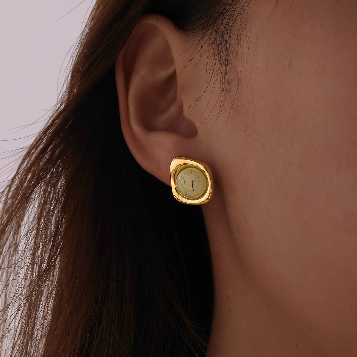 Roman Style Round Earrings For MAMA, Made Of 304 Stainless Steel With 18K Real Gold Plating And Natural Stone Inlay