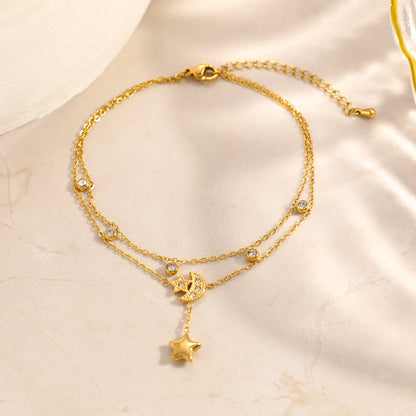 Beading Anklet In 304 Stainless Steel Featuring Bow Tie Pattern With PVD Coated 18K Real Gold Plated Finish And 0.03µm Thickness
