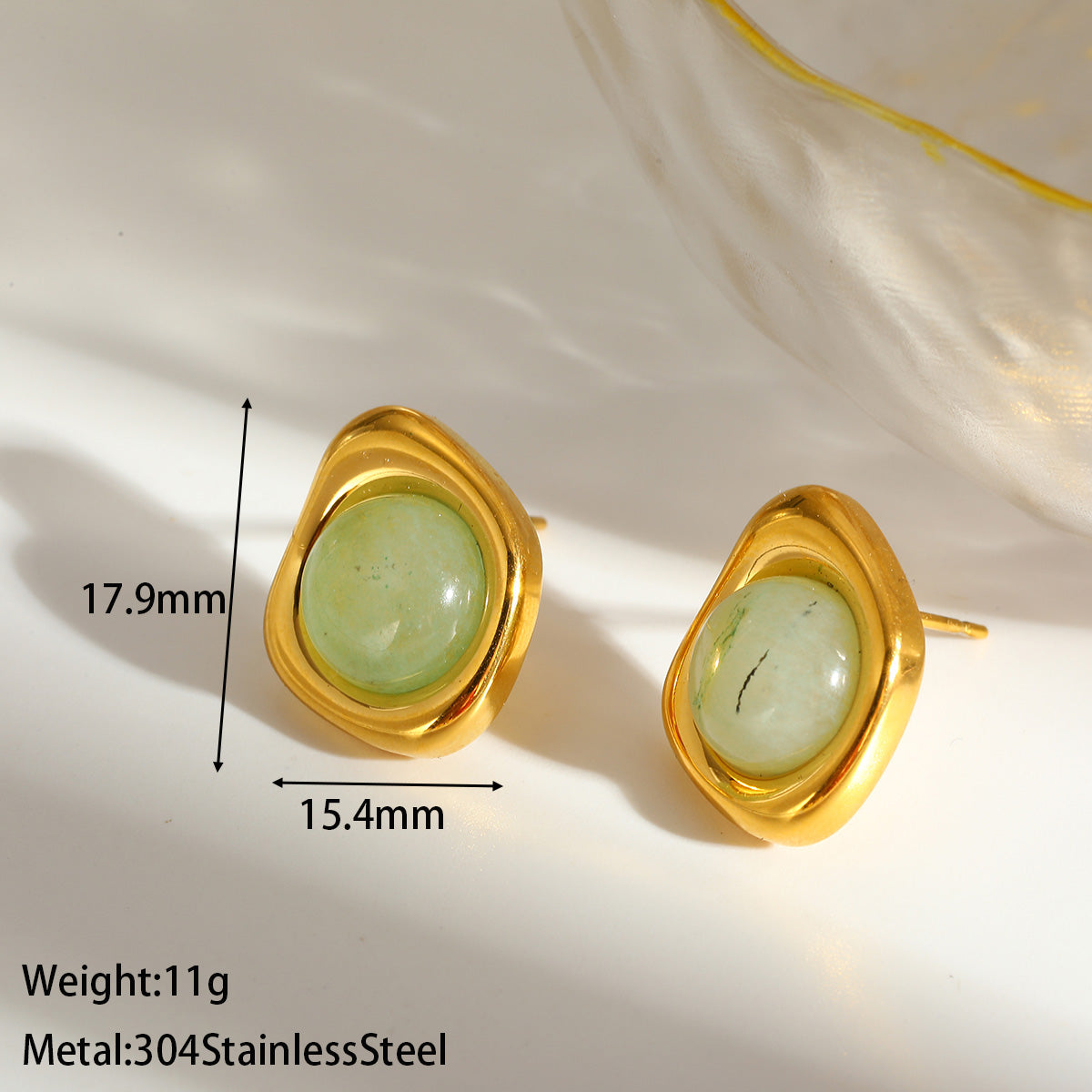 Roman Style Round Earrings For MAMA, Made Of 304 Stainless Steel With 18K Real Gold Plating And Natural Stone Inlay