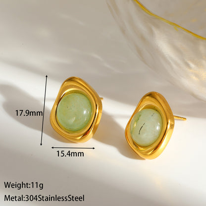 Roman Style Round Earrings For MAMA, Made Of 304 Stainless Steel With 18K Real Gold Plating And Natural Stone Inlay