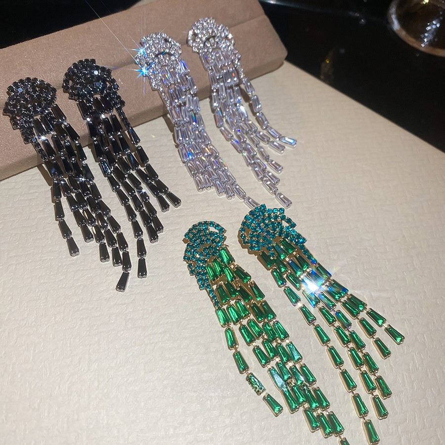 Tassel Stud Earrings For Women In Silver Copper With Zircon Inlay