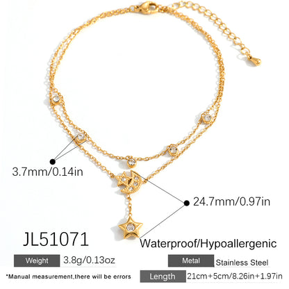 304 Stainless Steel Anklet With Bezel Setting, Featuring Starfish Pattern And 18K Real Gold Plated PVD Coating