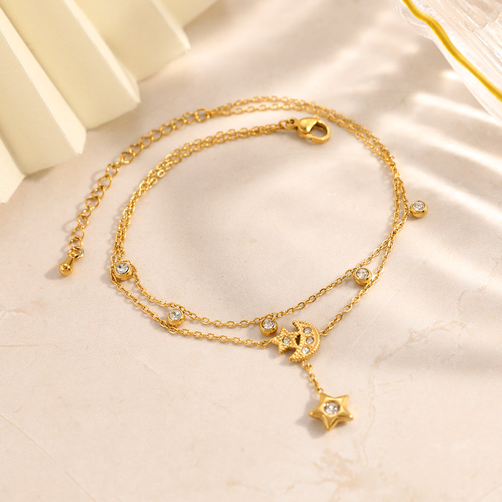 Beading Anklet In 304 Stainless Steel Featuring Bow Tie Pattern With PVD Coated 18K Real Gold Plated Finish And 0.03µm Thickness