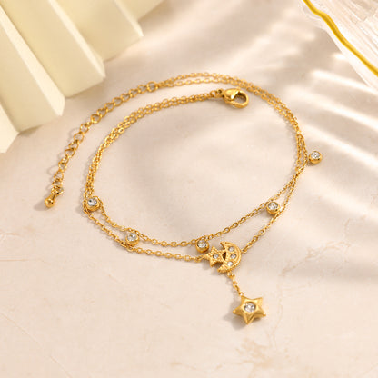 Beading Anklet In 304 Stainless Steel Featuring Bow Tie Pattern With PVD Coated 18K Real Gold Plated Finish And 0.03µm Thickness
