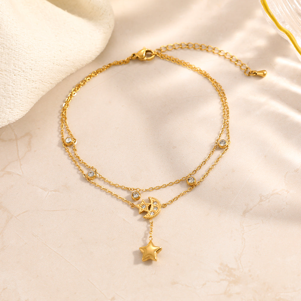 Beading Anklet In 304 Stainless Steel Featuring Bow Tie Pattern With PVD Coated 18K Real Gold Plated Finish And 0.03µm Thickness