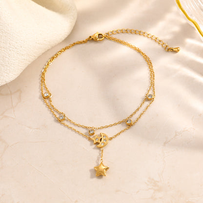 Beading Anklet In 304 Stainless Steel Featuring Bow Tie Pattern With PVD Coated 18K Real Gold Plated Finish And 0.03µm Thickness