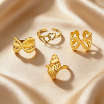 Heart Shape Basic Ring For Women In 304 Stainless Steel With 18K Real Gold Plated Finish, Perfect For Valentine's Day