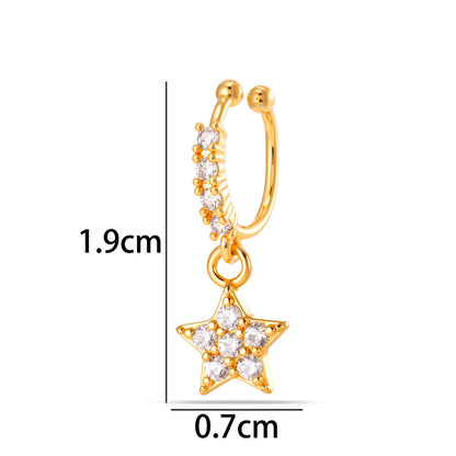 1 Piece Star Nose Clip For Women, Copper Material With 18K Real Gold Plated Electroplating And Zircon Inlay