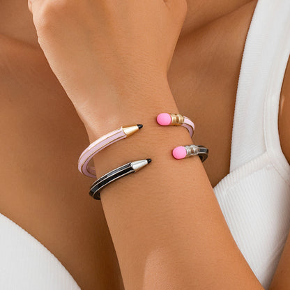 Retro Asymmetrical Zinc Bangle For Women Featuring Unique Colour Design
