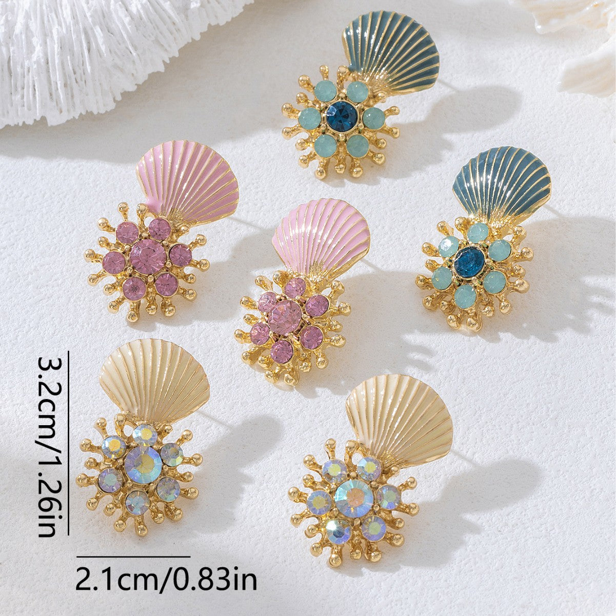 Retro Stud Earrings For Women Featuring Cyan Shell Inlay Made Of Durable Zinc Alloy