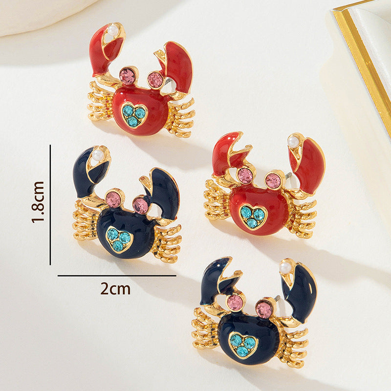 Sweet Crab Stud Earrings For Women Featuring Zinc Alloy Material In Red Color
