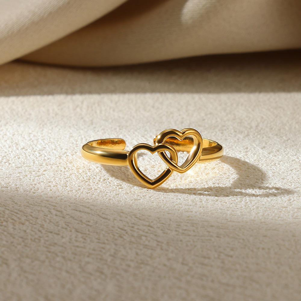 Heart Shape Basic Ring For Women In 304 Stainless Steel With 18K Real Gold Plated Finish, Perfect For Valentine's Day