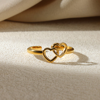 Heart Shape Basic Ring For Women In 304 Stainless Steel With 18K Real Gold Plated Finish, Perfect For Valentine's Day