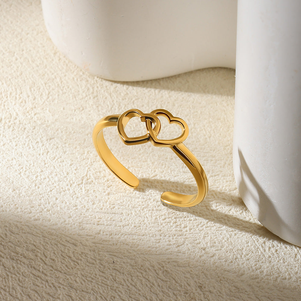 Heart Shape Basic Ring For Women In 304 Stainless Steel With 18K Real Gold Plated Finish, Perfect For Valentine's Day