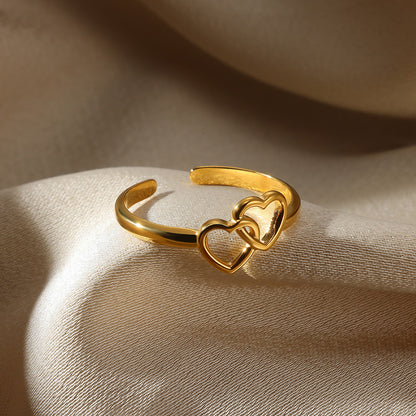 Heart Shape Basic Ring For Women In 304 Stainless Steel With 18K Real Gold Plated Finish, Perfect For Valentine's Day