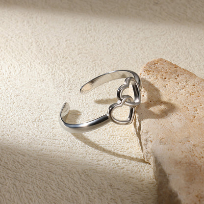 Heart Shape Basic Ring For Women In 304 Stainless Steel With 18K Real Gold Plated Finish, Perfect For Valentine's Day